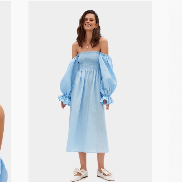 Worn & dry-cleaned once. Sleeper Atlanta Linen Dress in Azure Blue. Size S! - Picture 11 of 11